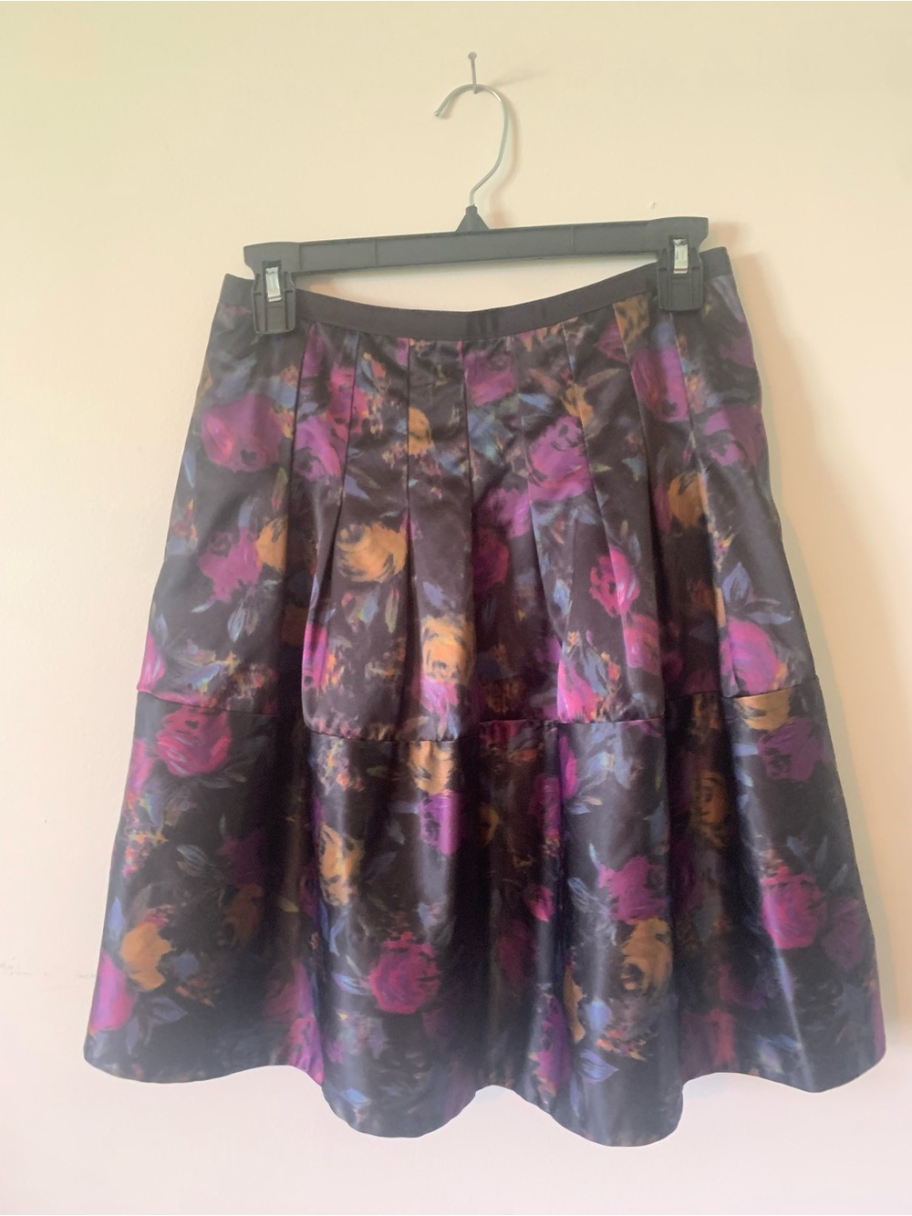 The Limited Black Floral Skater Skirt with Purple & Gold Roses